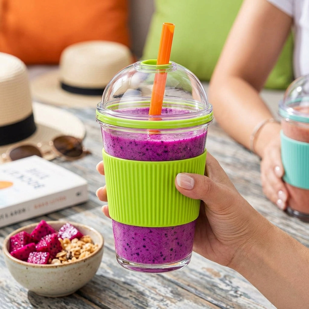 Neon Lime Smoothie Cup with Dome Lid & Straw
