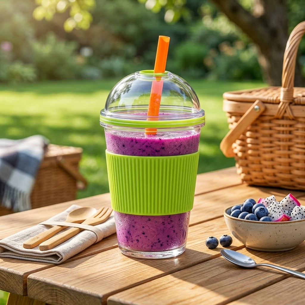 Neon Lime Smoothie Cup with Dome Lid & Straw