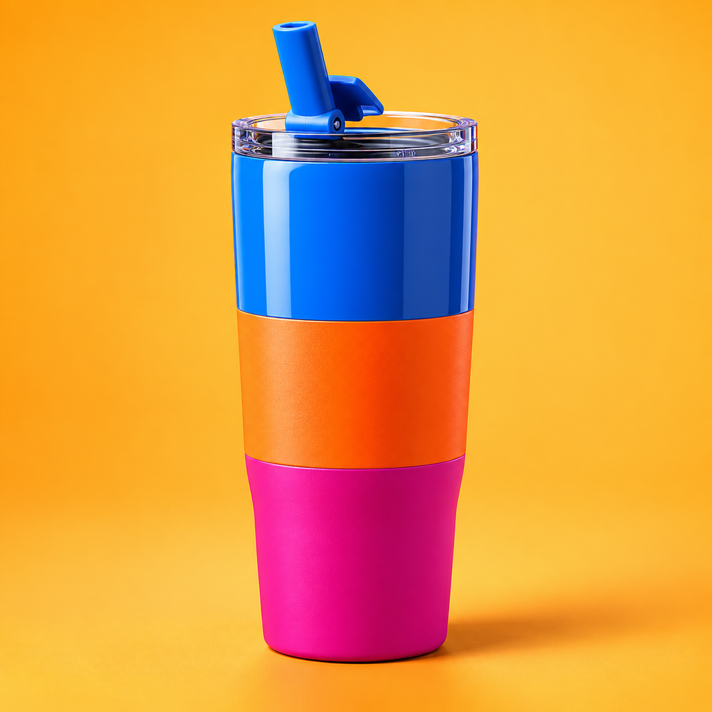 Electric Blue Colorblock Travel Tumbler with Flip Straw
