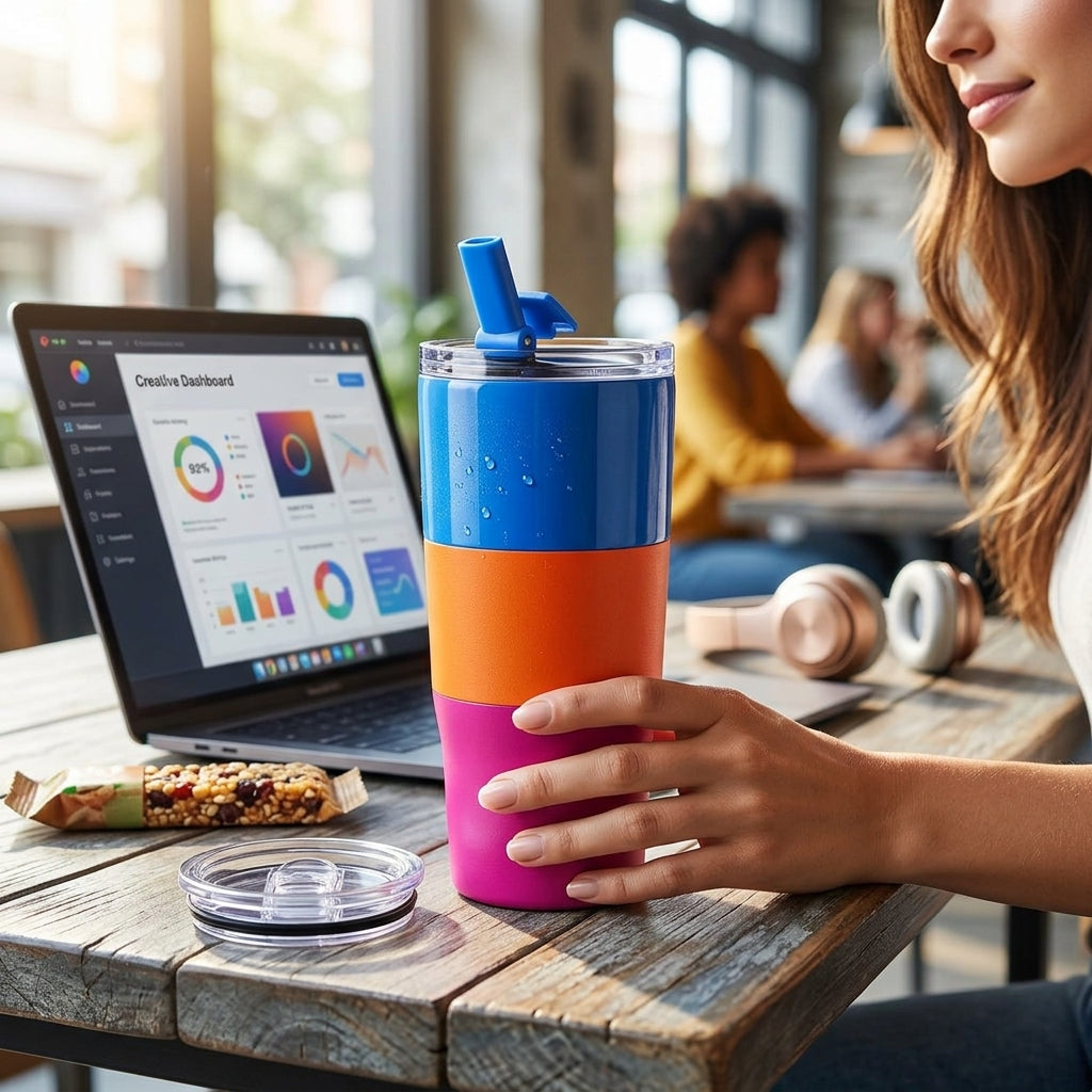 Electric Blue Colorblock Travel Tumbler with Flip Straw