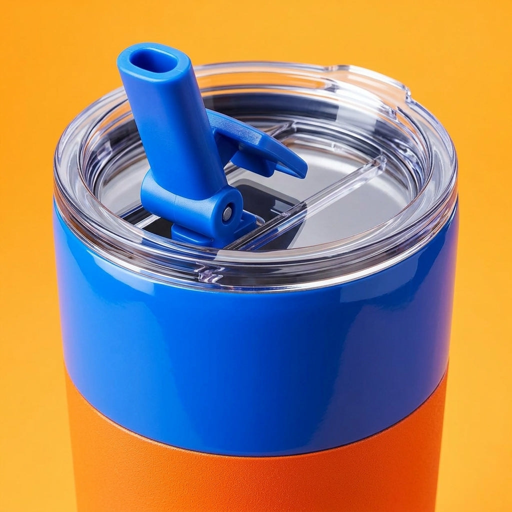 Electric Blue Colorblock Travel Tumbler with Flip Straw