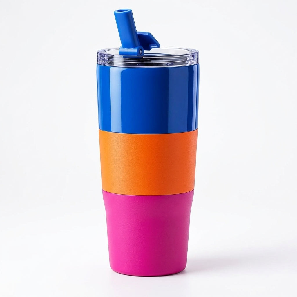 Electric Blue Colorblock Travel Tumbler with Flip Straw