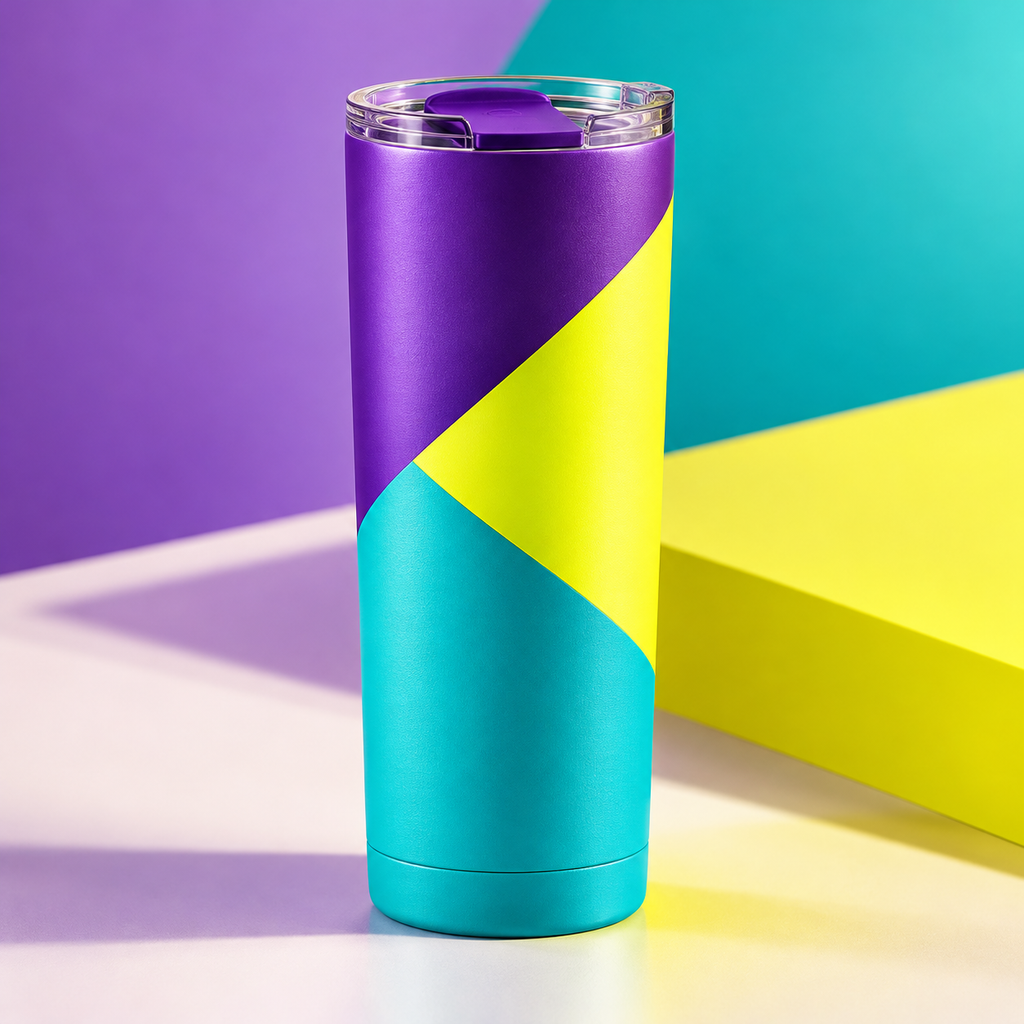 Geometric Neon Purple & Teal Slim Travel Tumbler