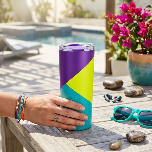 Geometric Neon Purple & Teal Slim Travel Tumbler