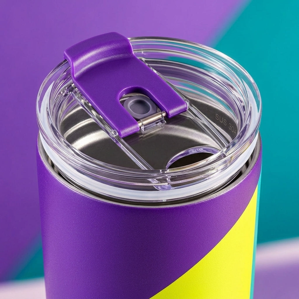 Geometric Neon Purple & Teal Slim Travel Tumbler