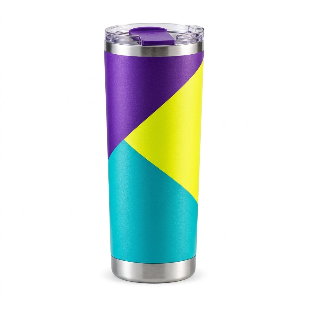 Geometric Neon Purple & Teal Slim Travel Tumbler