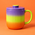 Neon Gradient Ribbed Ceramic Mug with Matching Lid