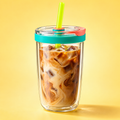 Clear Double-Wall Iced Coffee Cup with Neon Straw