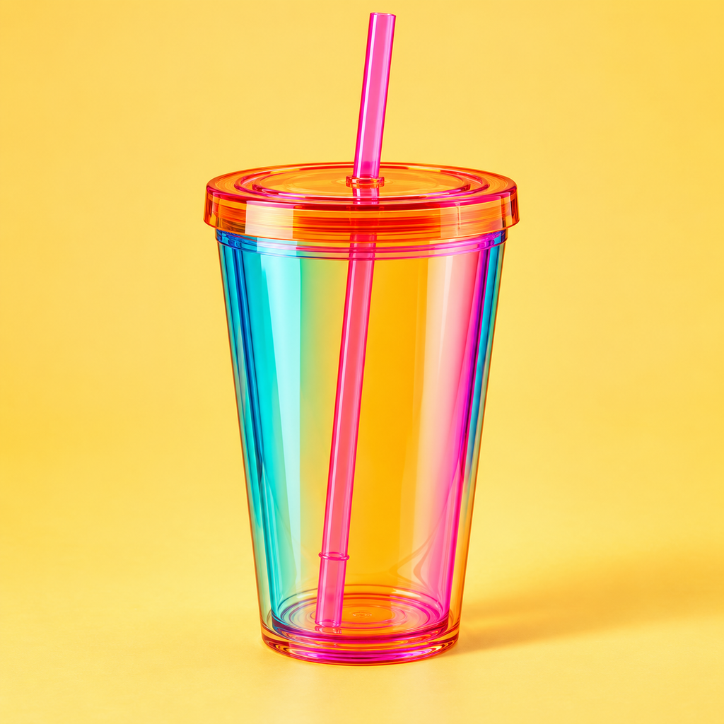 Neon Iridescent Acrylic Cold Cup with Lid & Straw