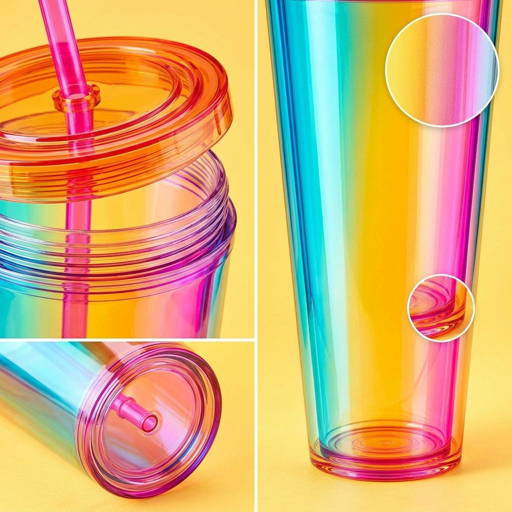 Neon Iridescent Acrylic Cold Cup with Lid & Straw