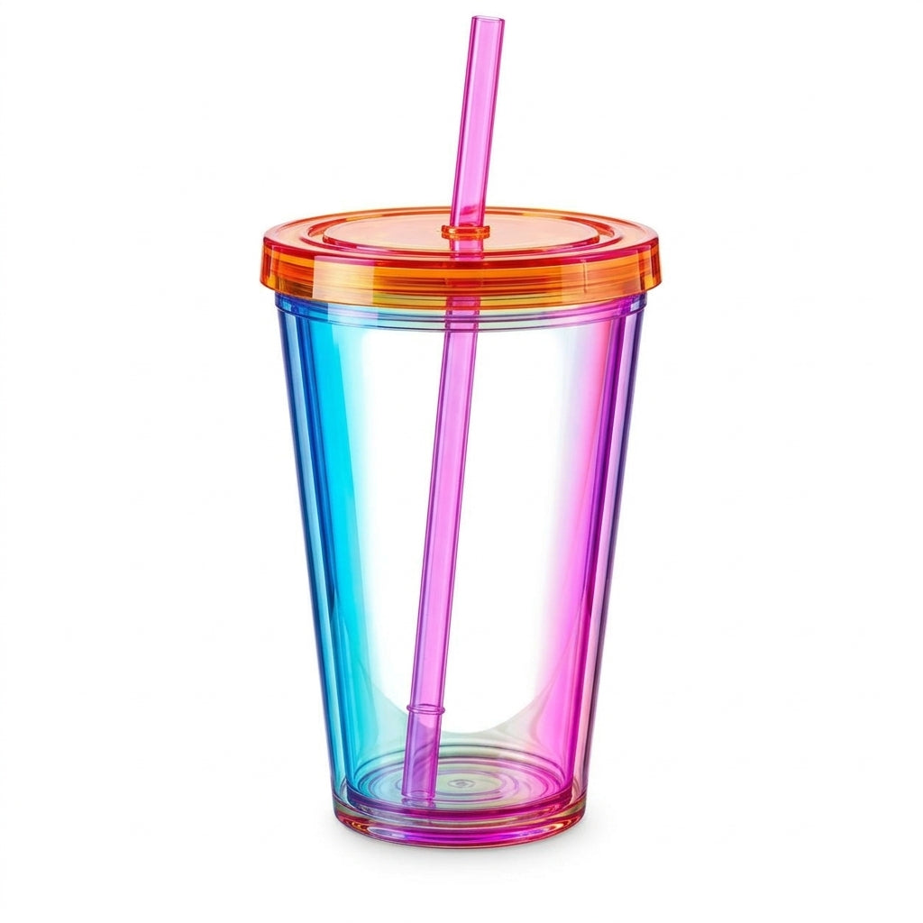 Neon Iridescent Acrylic Cold Cup with Lid & Straw